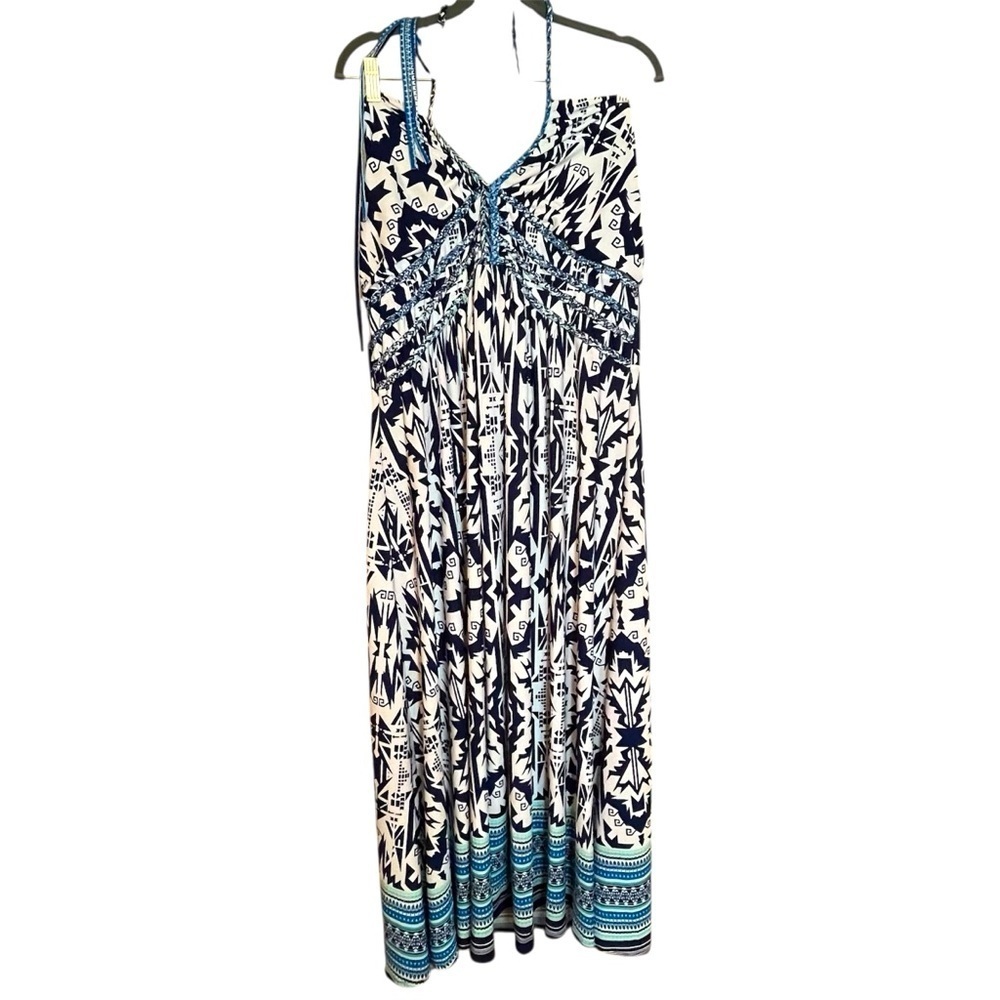 Loralette Plus Size 3X Maxi Dress Halter Tropical Open Back Beach